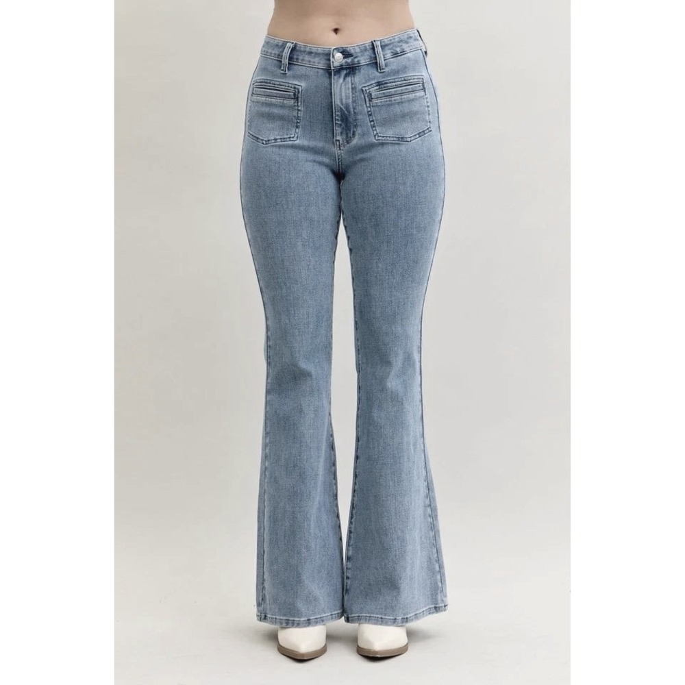 Judy Blue High Waist Front Patch & Welt Pockets Starlet Flare Denim Jeans Sz 16W